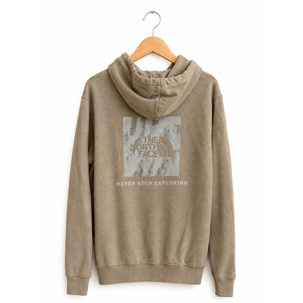 The North Face Mens Tan Never Stop Exploring Box Logo Pullover Hoodie Medium